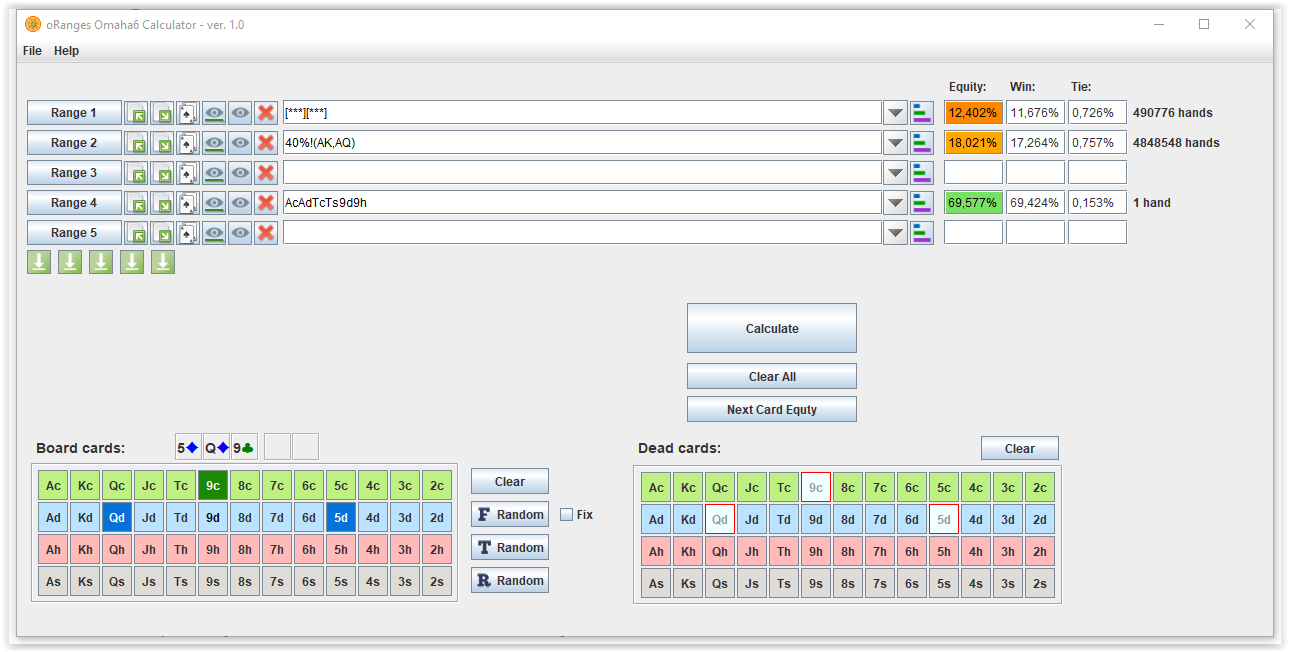 Oranges Omaha6 Calculator- Main window